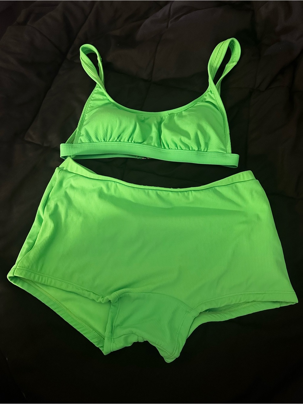 Target Neon Green Ribbed Bikini Top and Swim Shorts - Women